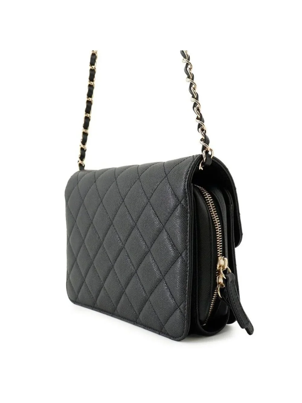 Chanel Chain Shoulder Bag CC Logo Quilted Flap Small Caviar Leather Black